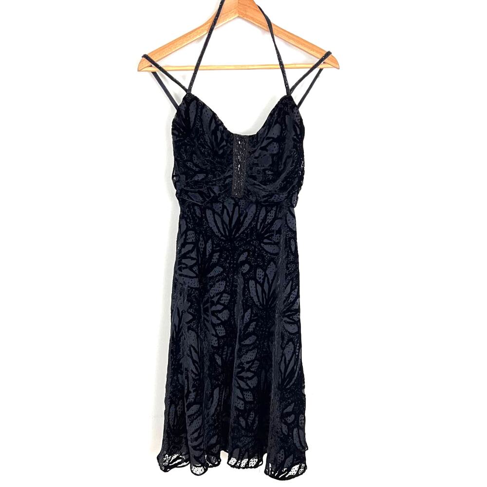 Badgley Mischka Black Floral  Velvety Dress Size 2 Y2K Fairy
